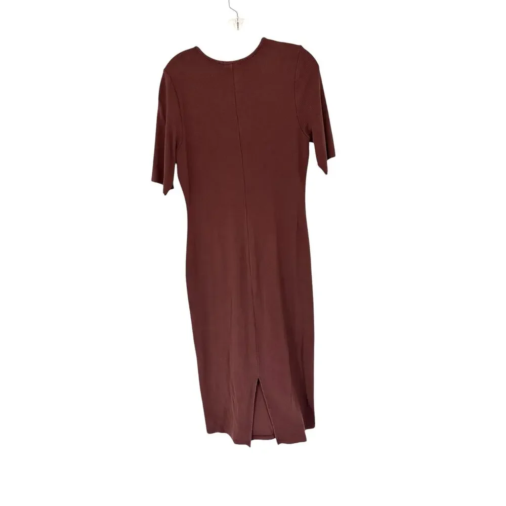 Marine Layer Brown Scoop Neck Short Sleeve Casual Ribbed Lexi Midi Dress Size XL